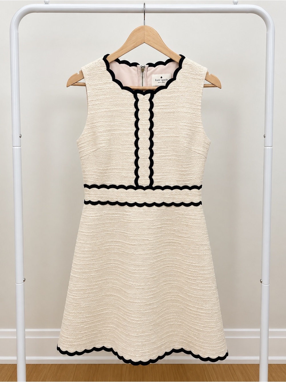 kate spade Cream A-Line Dress with Black Scallop Trim
